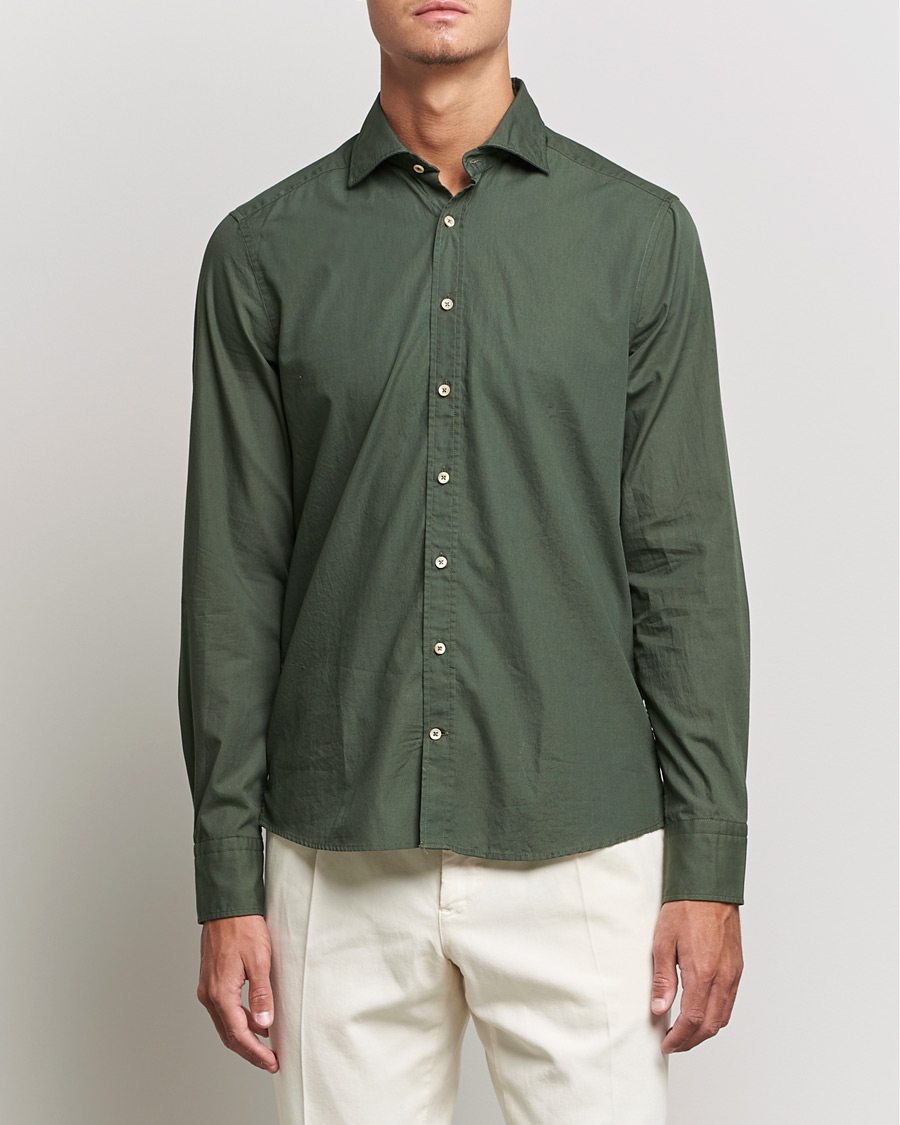 Men | Shirts | Stenströms | Slimline Washed Cut Away Poplin Shirt Green