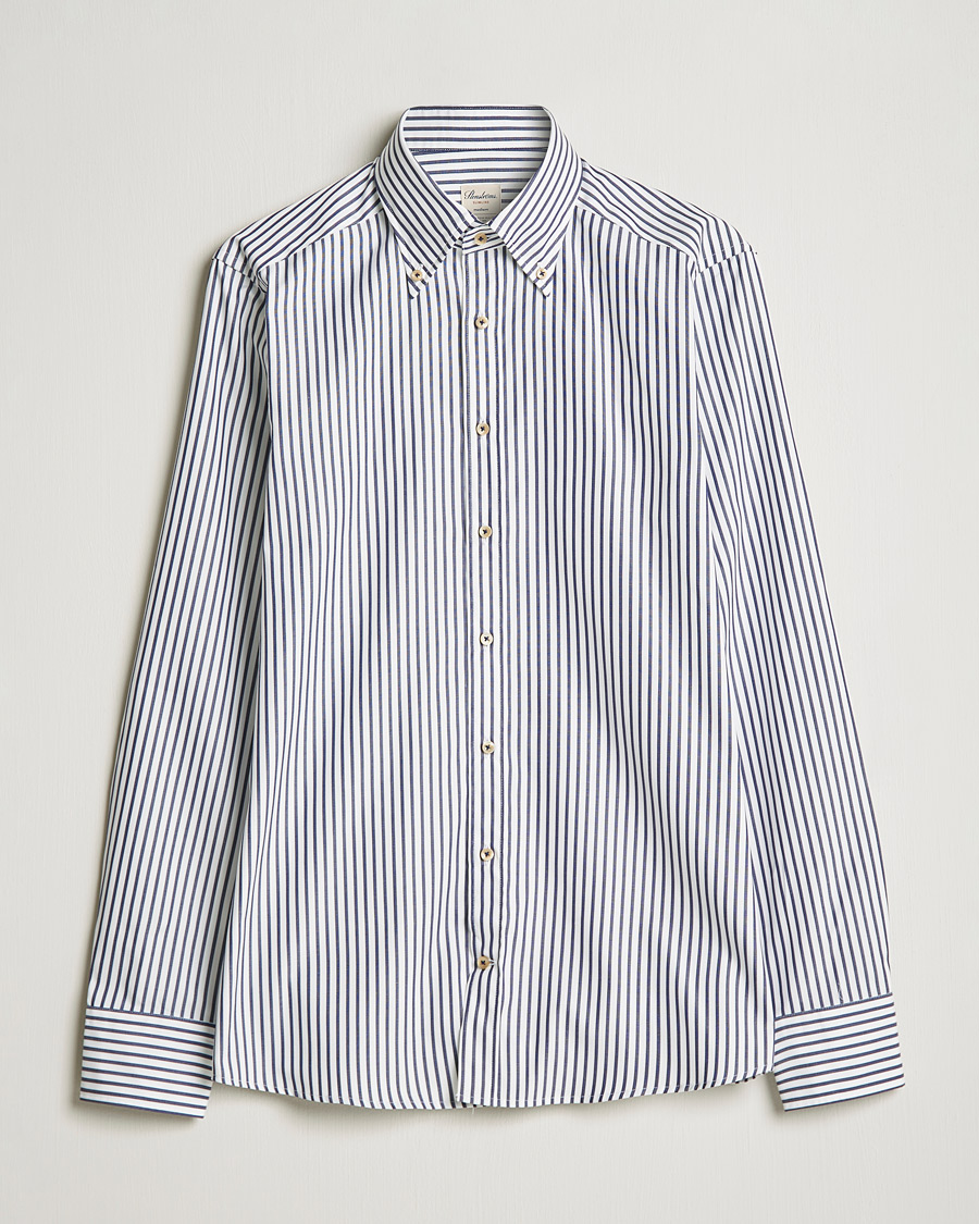 Men | Shirts | Stenströms | Slimline Striped Pinpoint Oxford Shirt Blue
