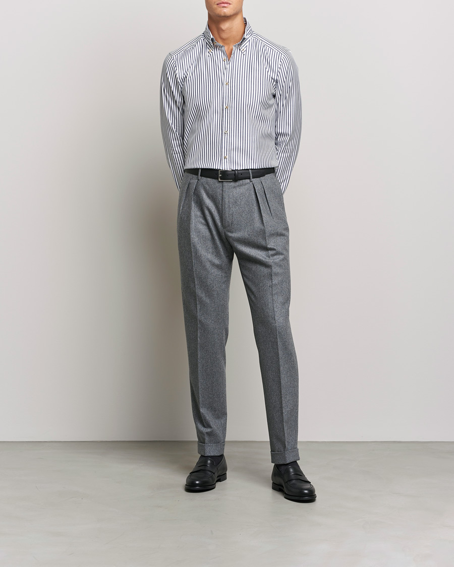 Men | Shirts | Stenströms | Slimline Striped Pinpoint Oxford Shirt Blue