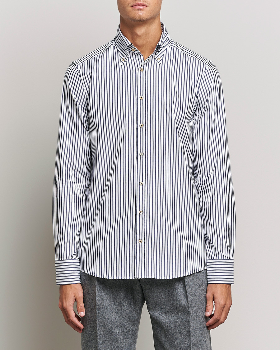 Men | Shirts | Stenströms | Slimline Striped Pinpoint Oxford Shirt Blue