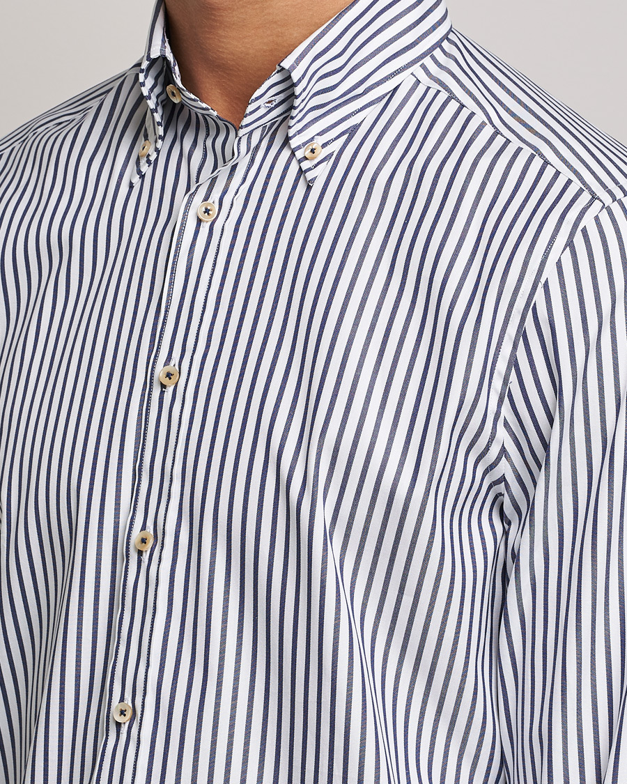 Men | Shirts | Stenströms | Slimline Striped Pinpoint Oxford Shirt Blue