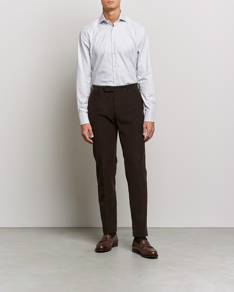 Men | Shirts | Stenströms | Slimline Cut Away Checked Shirt Green