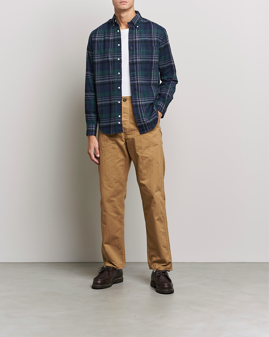 Men | Shirts | Gitman Vintage | Button Down Shaggy Flannel Shirt Blackwatch Check