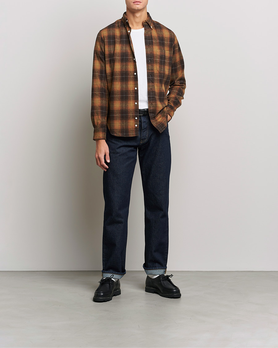 Men | Shirts | Gitman Vintage | Button Down Shaggy Flannel Shirt Brown Check