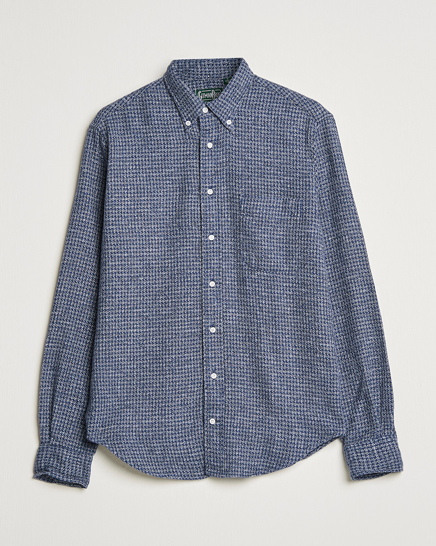 Men | Shirts | Gitman Vintage | Button Down Houndstooth Flannel Shirt Dark Blue