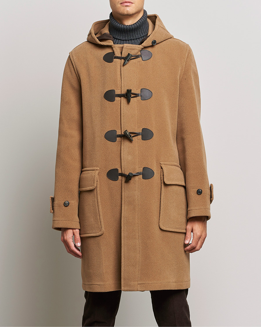 Men | Coats & Jackets | Gloverall | Edmund Herringbone Wool Duffle Camel