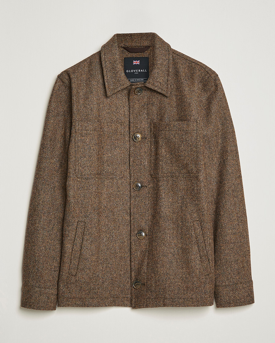 Men | Coats & Jackets | Gloverall | Walter Herringbone Wool Shirt Jacket Tan