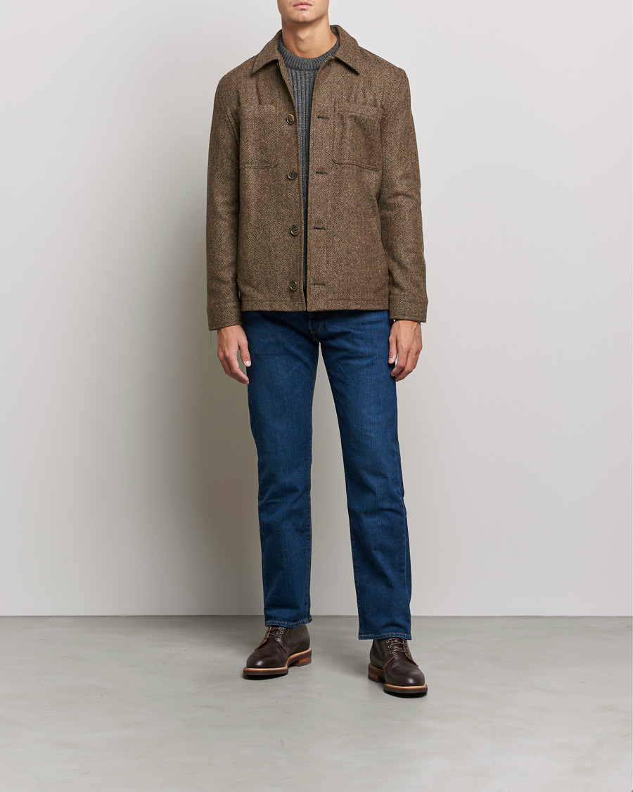 Men | Coats & Jackets | Gloverall | Walter Herringbone Wool Shirt Jacket Tan