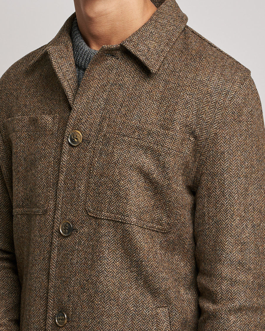 Men | Coats & Jackets | Gloverall | Walter Herringbone Wool Shirt Jacket Tan