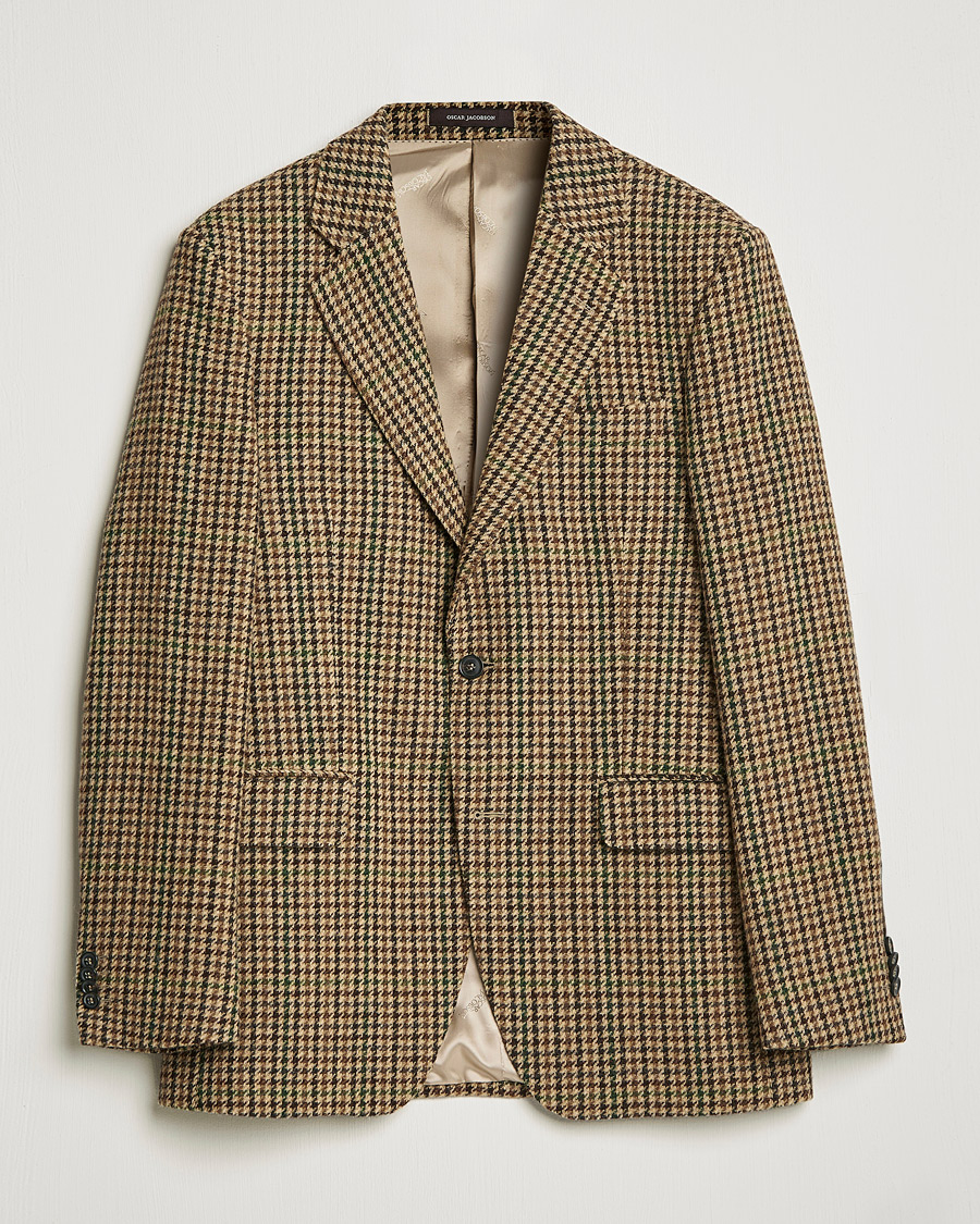 Men | Blazers | Oscar Jacobson | Freeman Moon Houndstooth Tweed Blazer Beige