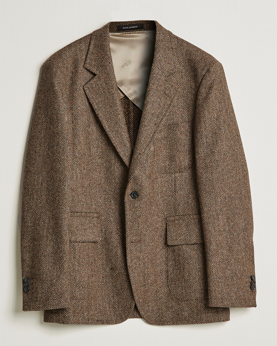 Men | Blazers | Oscar Jacobson | Fares Moon Herringbone Tweed Blazer Brown