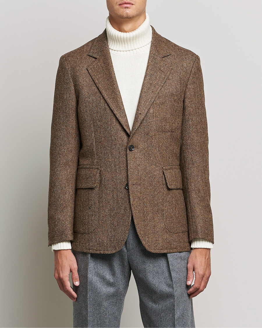 Men | Blazers | Oscar Jacobson | Fares Moon Herringbone Tweed Blazer Brown