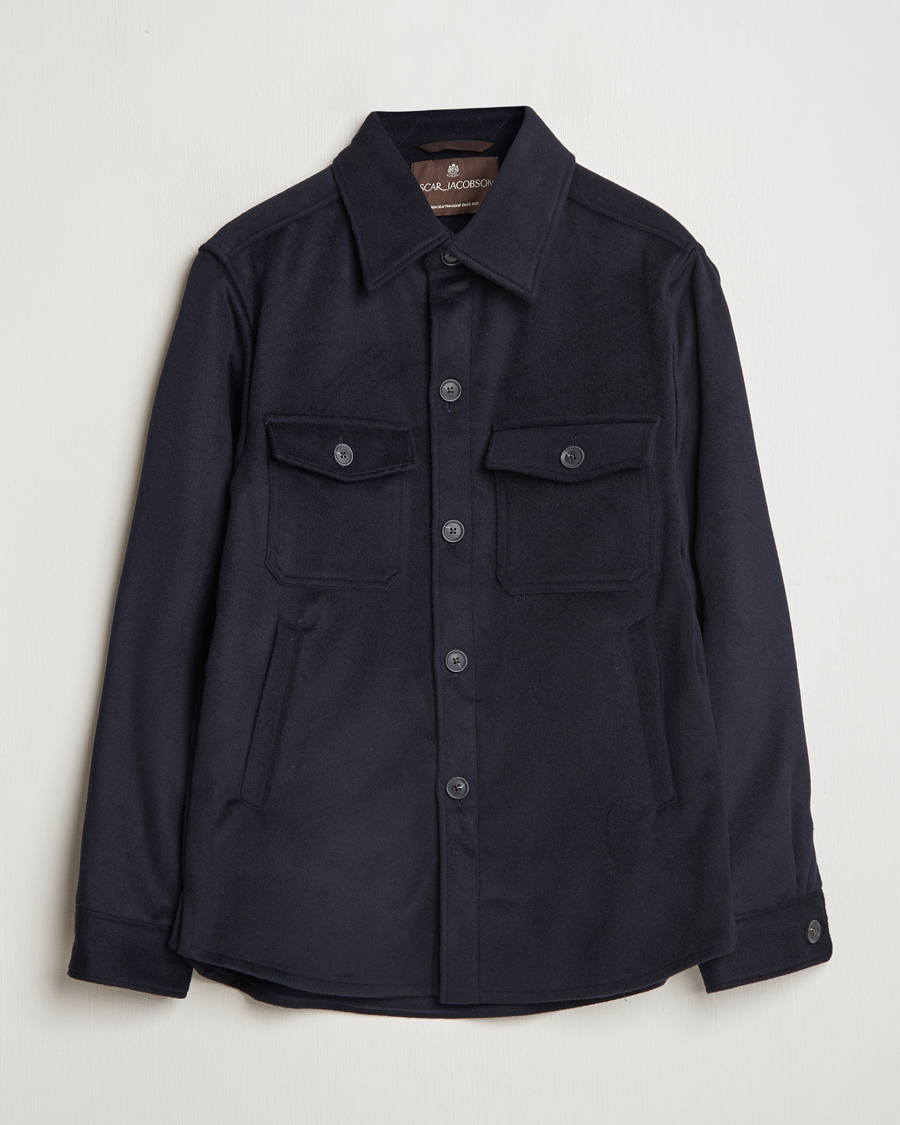 Men | Shirts | Oscar Jacobson | Maverick Wool/Cashmere Shirt Jacket Navy