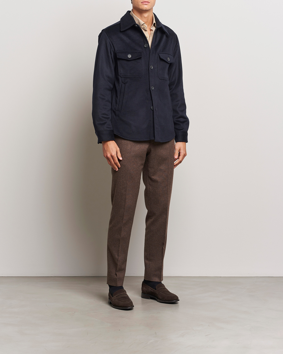 Men | Shirts | Oscar Jacobson | Maverick Wool/Cashmere Shirt Jacket Navy
