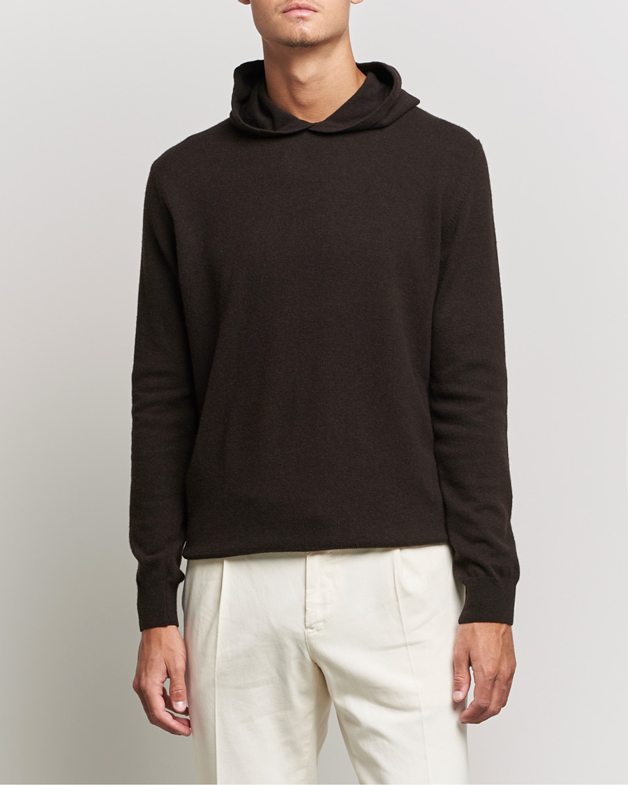 Men | Sweaters & Knitwear | Oscar Jacobson | Pascal Wool/Cashmere Hoodie Brown