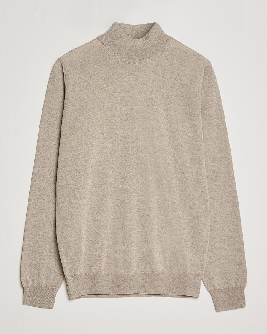 Men | Sweaters & Knitwear | Oscar Jacobson | Hilton Extrafine Merino Mock Neck Beige
