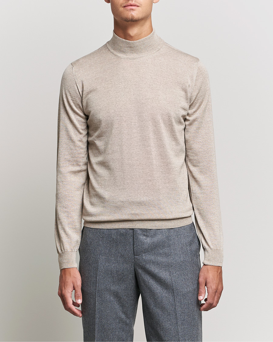 Men | Sweaters & Knitwear | Oscar Jacobson | Hilton Extrafine Merino Mock Neck Beige
