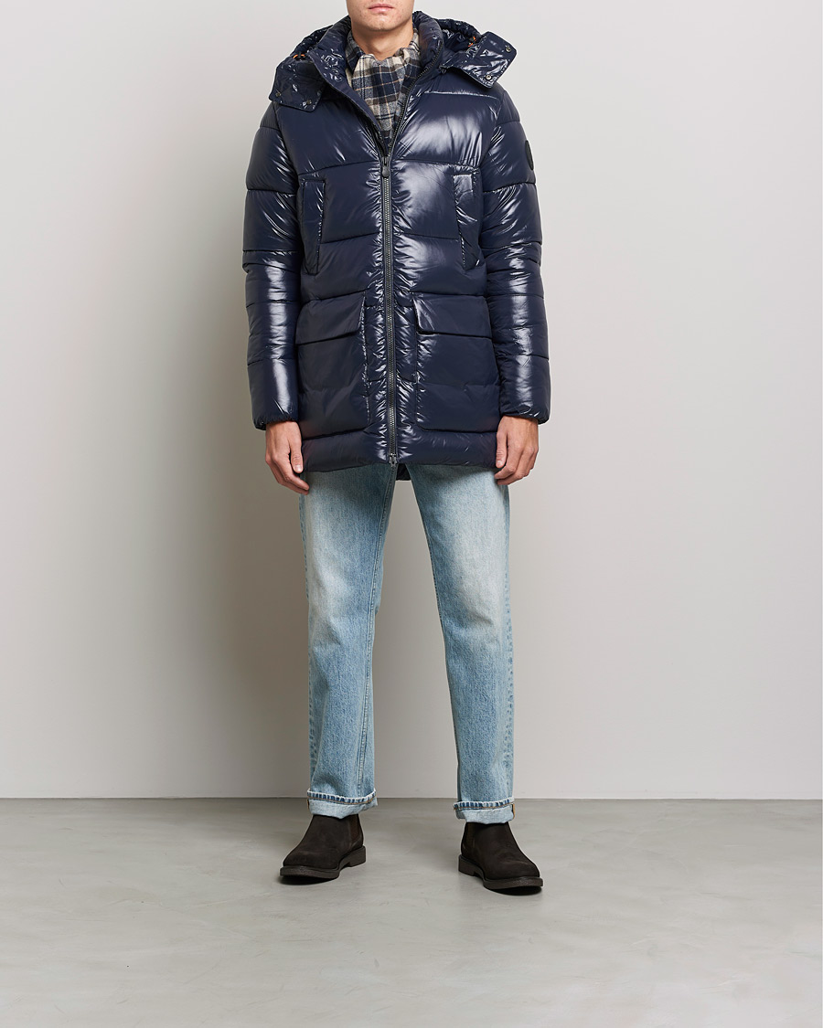 Men | Coats & Jackets | Save The Duck | Christian Long Padded Puffer Jacket Blue Black