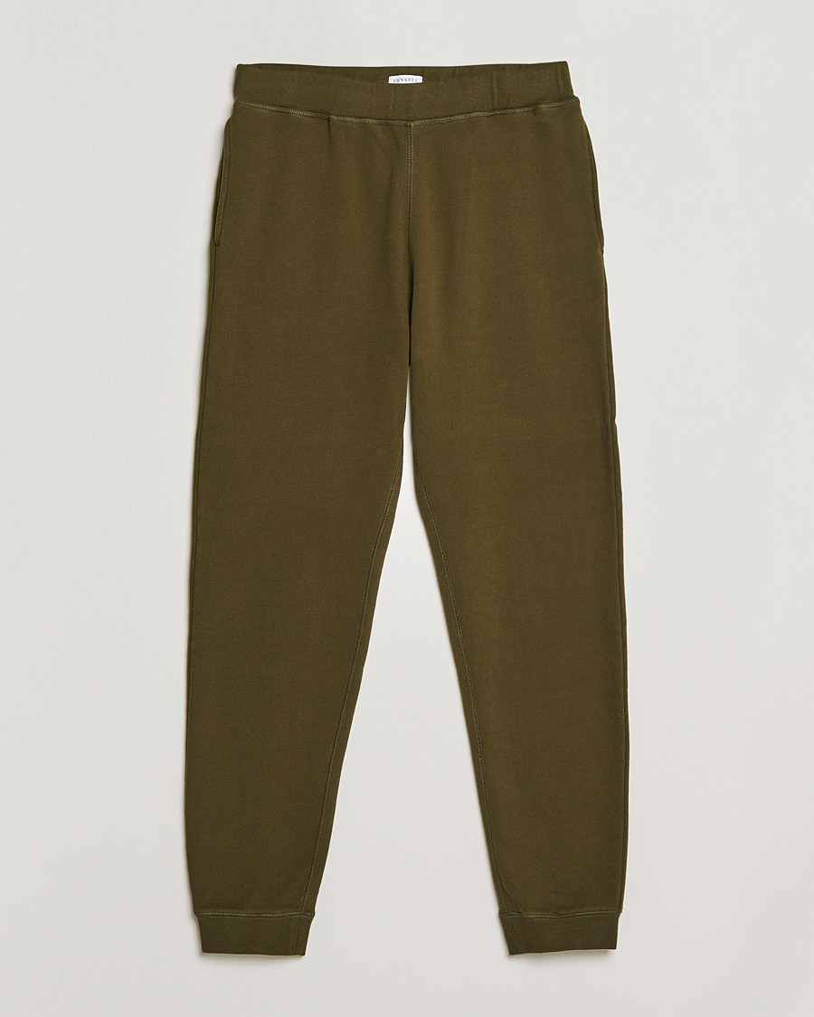 Men | Trousers | Sunspel | Cotton Loopback Track Pants Dark Moss