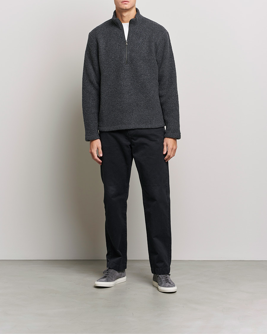 Men | Sweaters & Knitwear | Sunspel | Eco Wool Half Zip Fleece Charcoal Melange