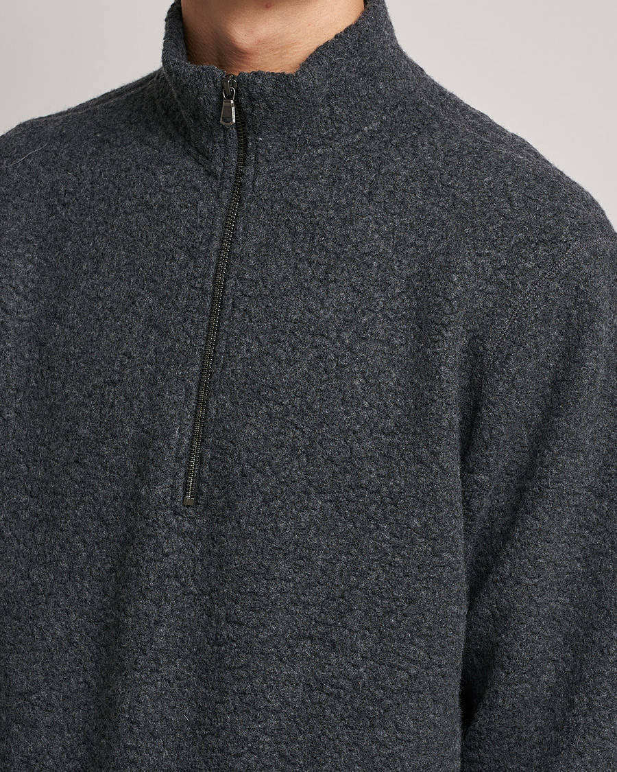 Men | Sweaters & Knitwear | Sunspel | Eco Wool Half Zip Fleece Charcoal Melange