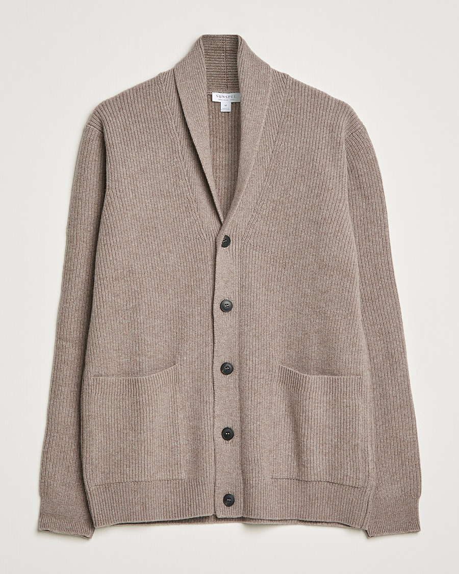 Men | Sweaters & Knitwear | Sunspel | Lambswool/Cashmere Shawl Cardigan  Oatmeal Melange