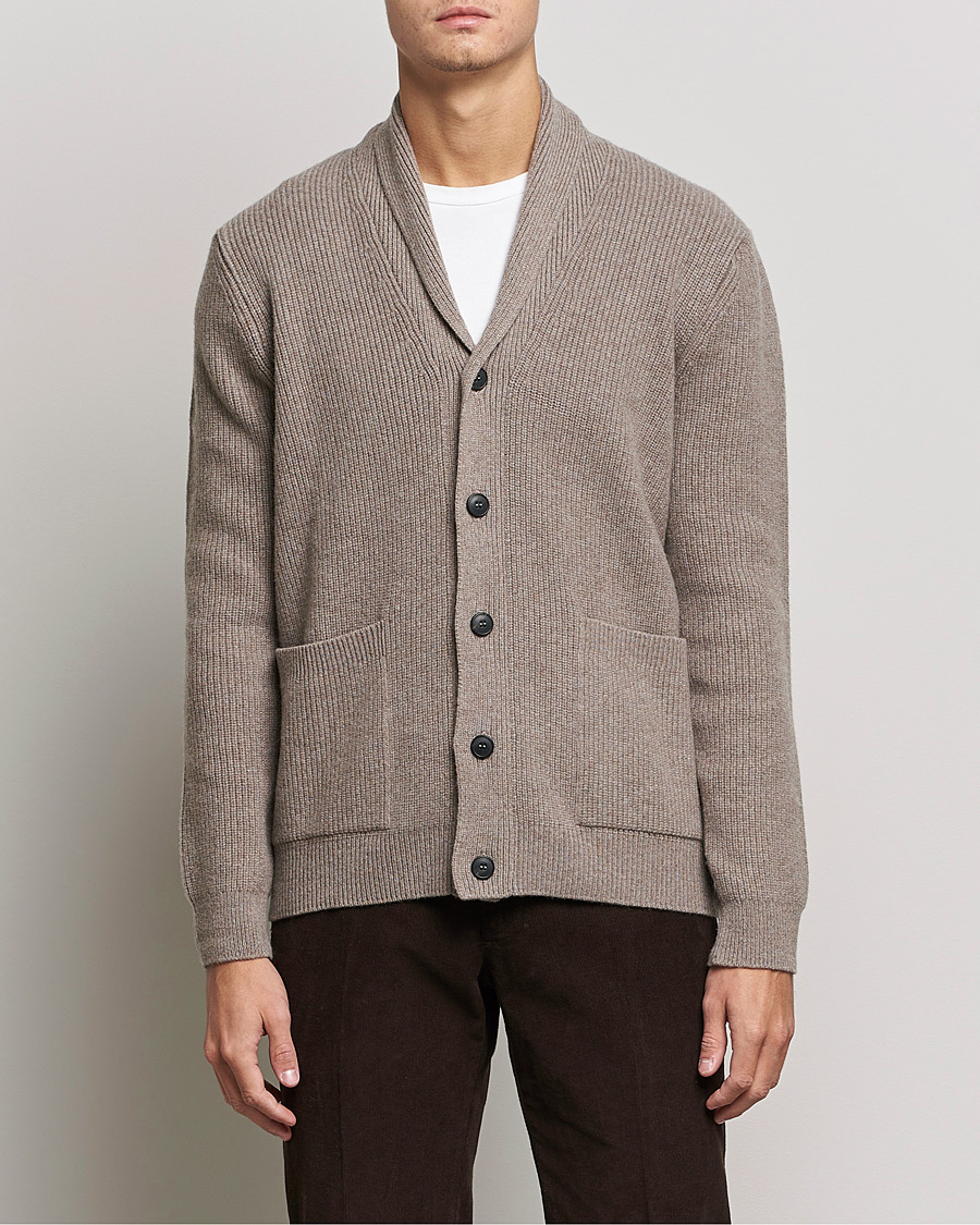 Men | Sweaters & Knitwear | Sunspel | Lambswool/Cashmere Shawl Cardigan  Oatmeal Melange