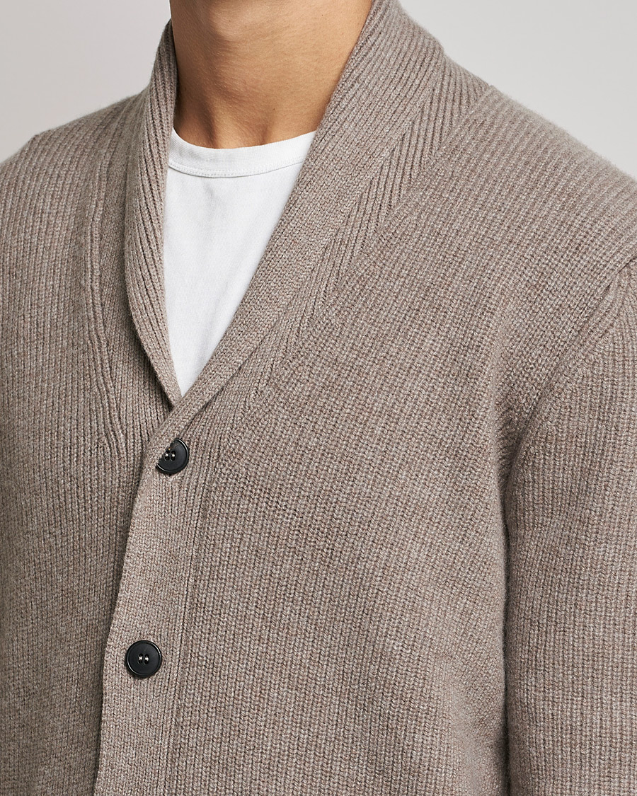 Men | Sweaters & Knitwear | Sunspel | Lambswool/Cashmere Shawl Cardigan  Oatmeal Melange