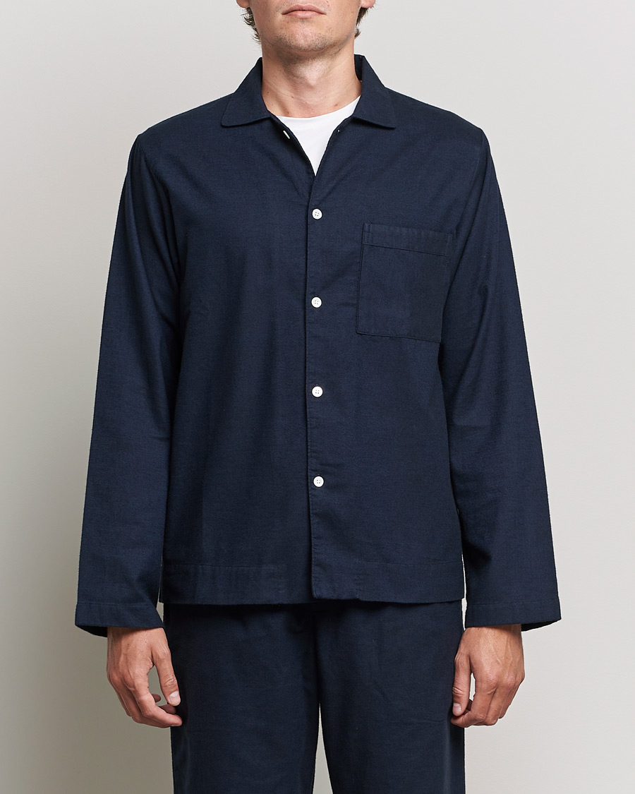 Men | Pyjamas & Robes | Tekla | Flannel Pyjama Shirt Midnight Blue