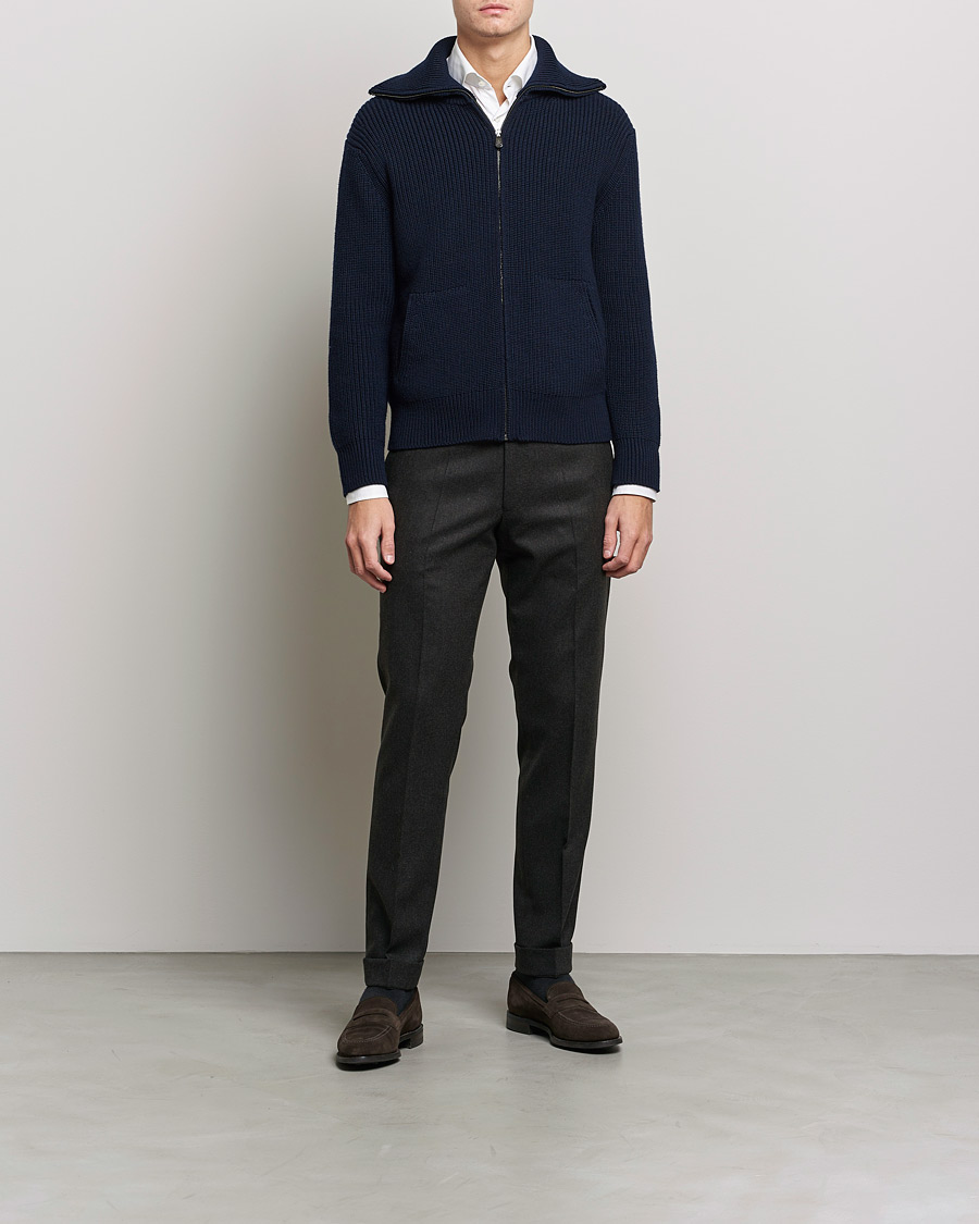 Men | Sweaters & Knitwear | Piacenza Cashmere | Heavy Zip Cardigan Navy