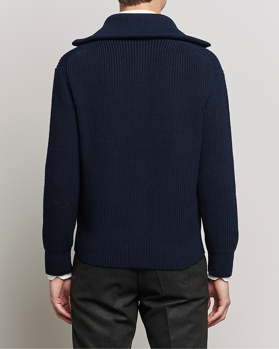 Men | Sweaters & Knitwear | Piacenza Cashmere | Heavy Zip Cardigan Navy