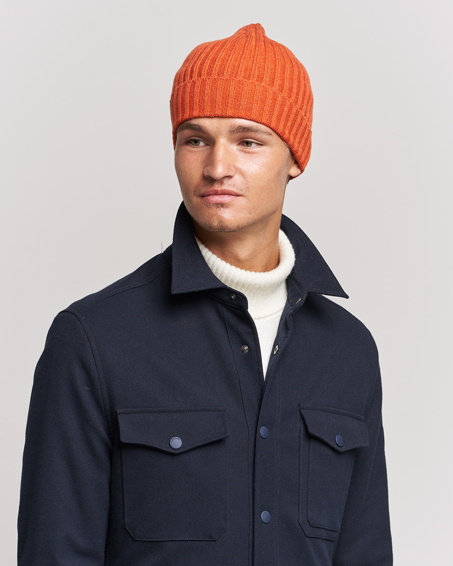 Men | Piacenza Cashmere Ribbed Cashmere Beanie Orange | Piacenza Cashmere | Ribbed Cashmere Beanie Orange