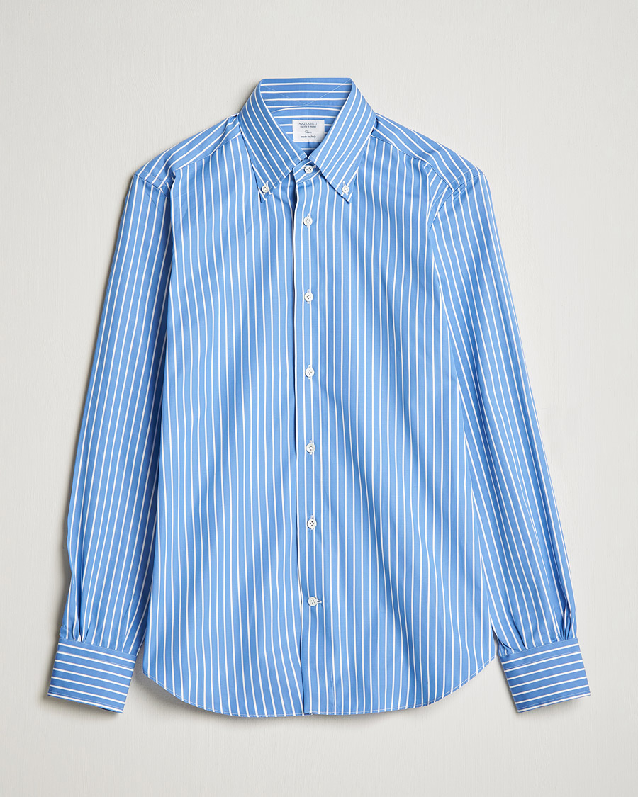 Men | Shirts | Mazzarelli | Soft Button Down Stripe Shirt Blue/White