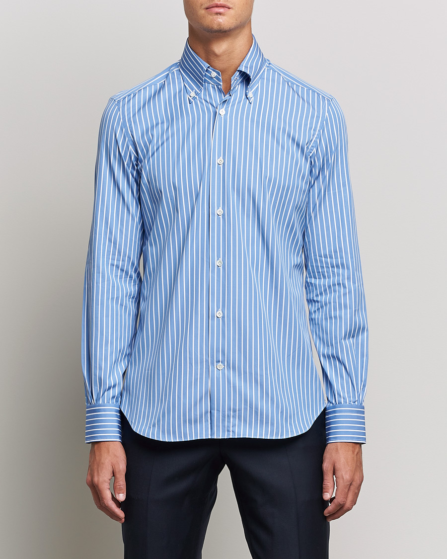 Men | Shirts | Mazzarelli | Soft Button Down Stripe Shirt Blue/White