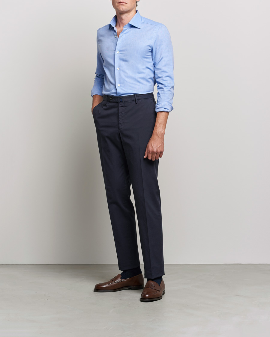 Men | Shirts | Mazzarelli | Soft Twill Cotton Shirt Light Blue