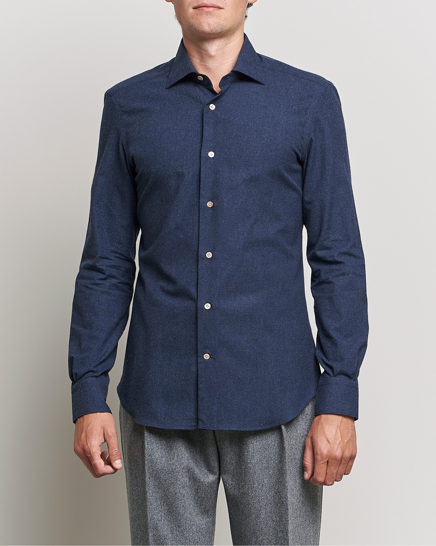 Men | Shirts | Mazzarelli | Soft Flannel Shirt Navy