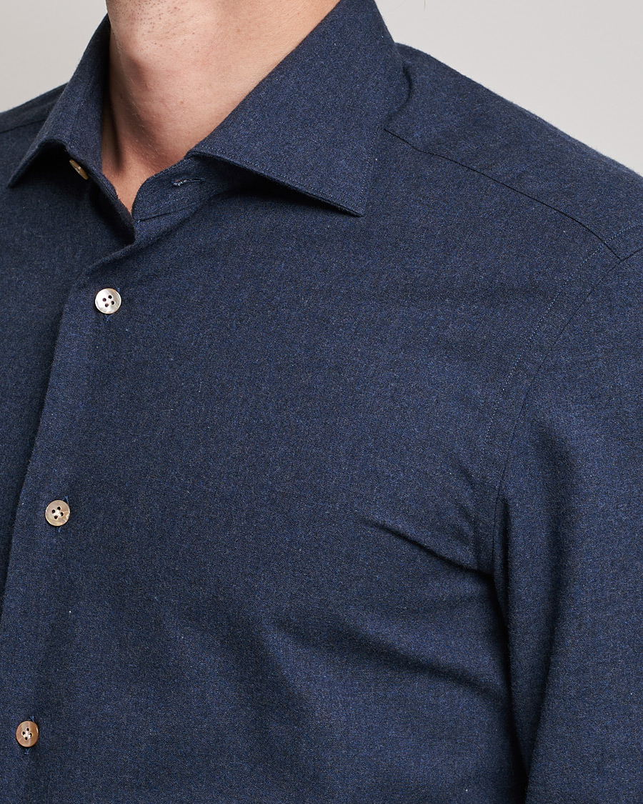 Men | Shirts | Mazzarelli | Soft Flannel Shirt Navy