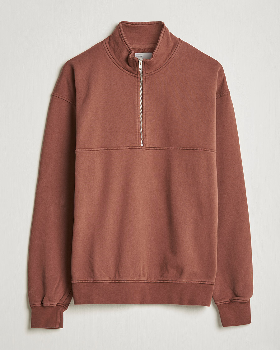 Men | Sweaters & Knitwear | Colorful Standard | Classic Organic Half-Zip Cinnamon Brown