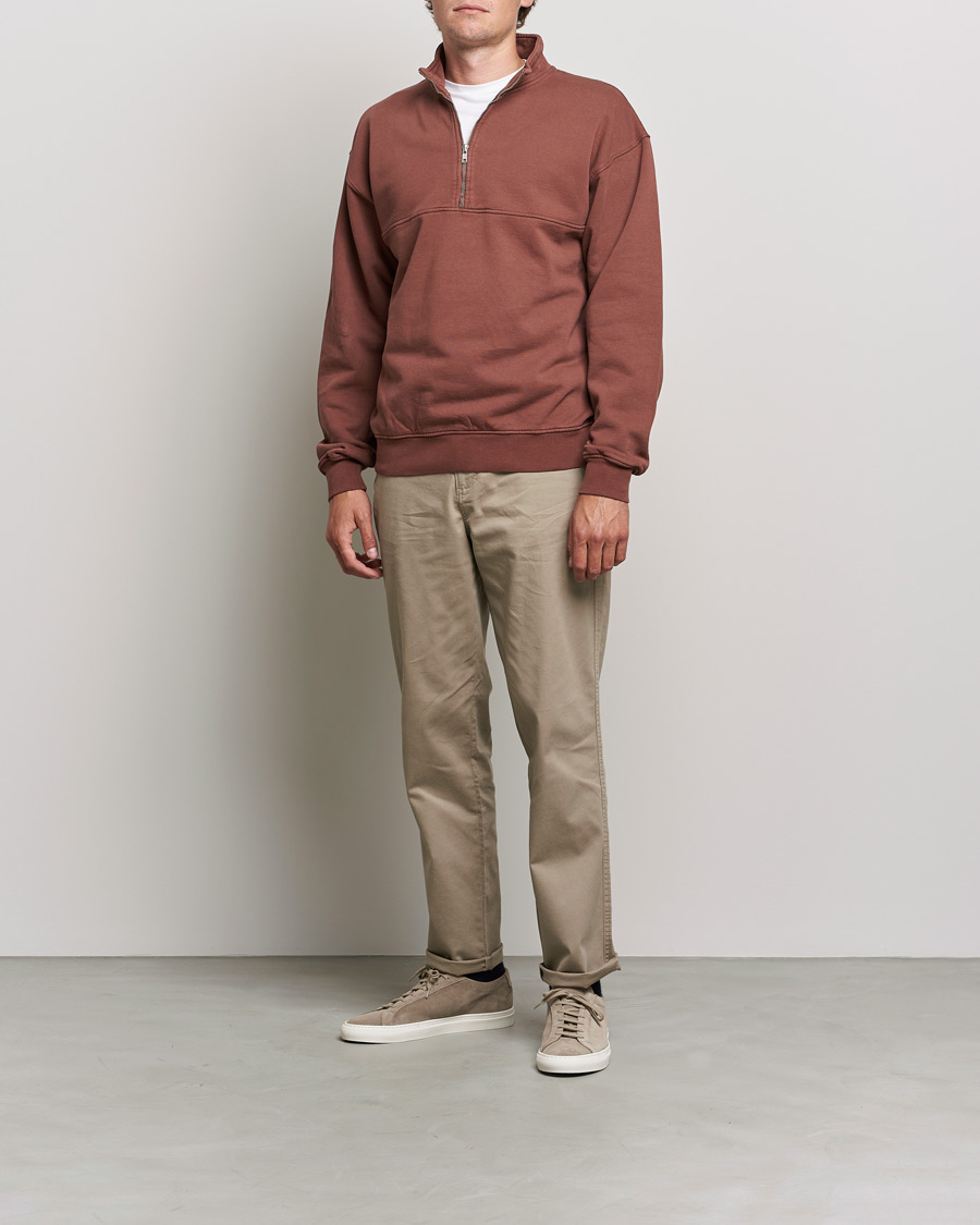 Men | Sweaters & Knitwear | Colorful Standard | Classic Organic Half-Zip Cinnamon Brown