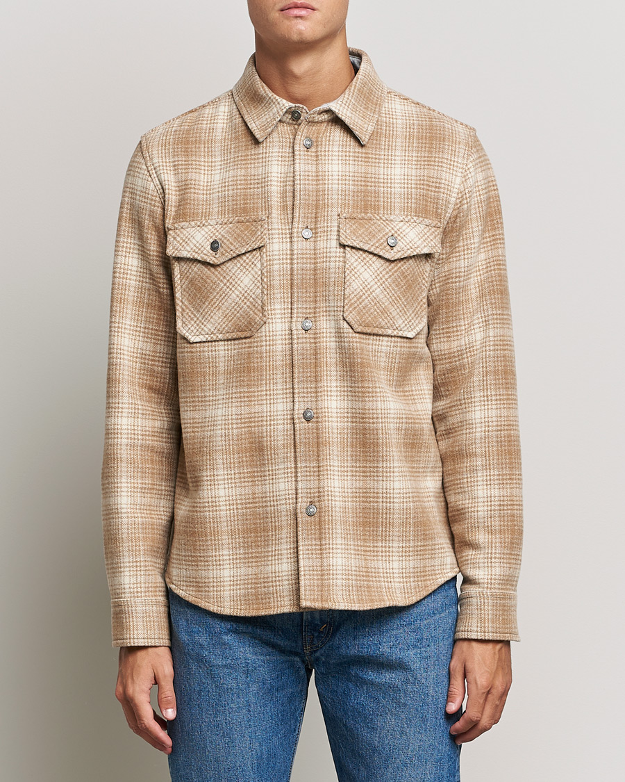 Men | Shirts | Woolrich | Alaskan Melton Wool Overshirt Camel Hunting