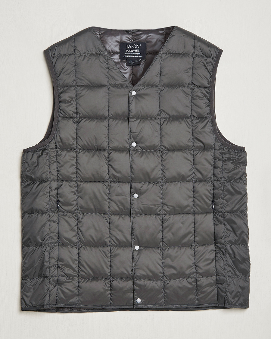 Men | Coats & Jackets | TAION | V-Neck Lightweight Down Vest Charcoal
