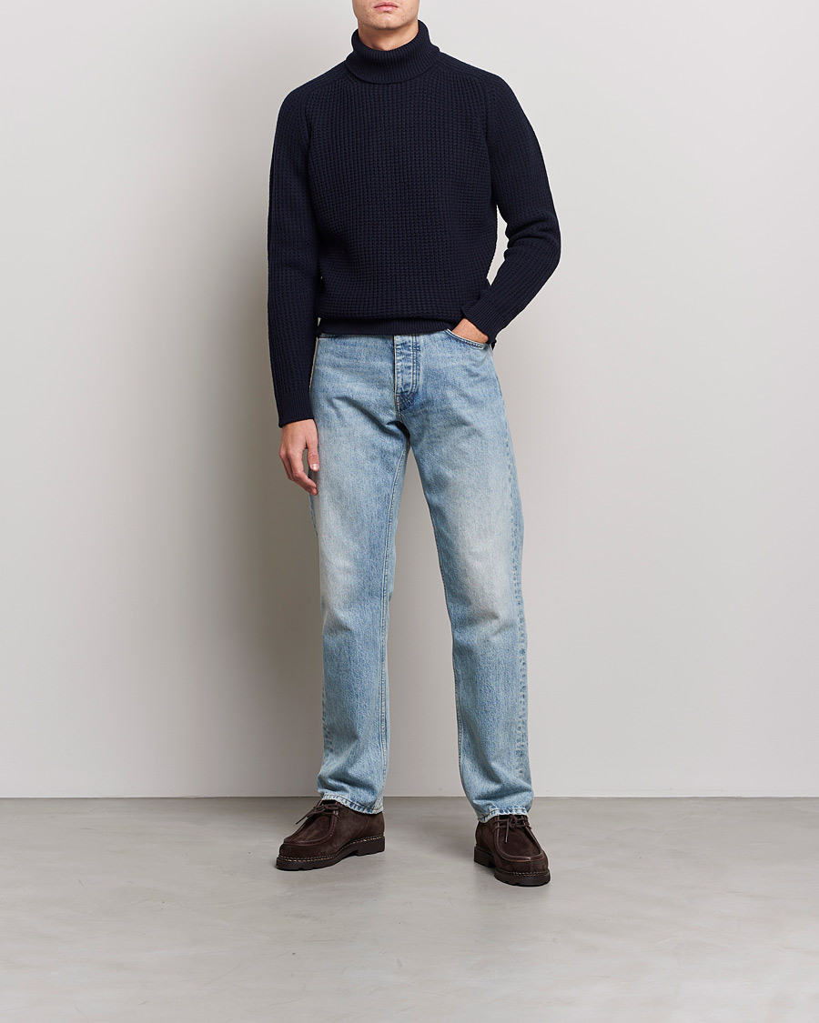 Men | Sweaters & Knitwear | Baracuta | Wool Waffle Knit Turtleneck Dark Navy