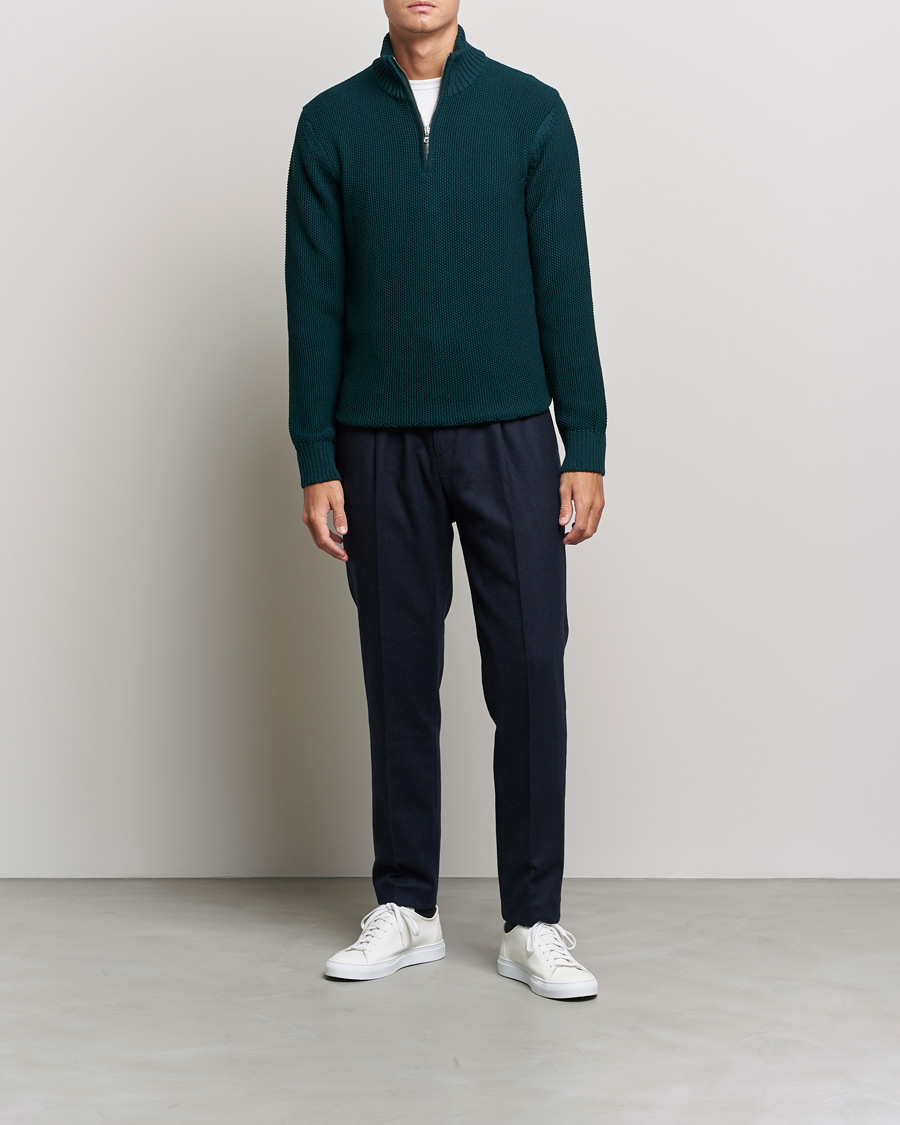 Men | Sweaters & Knitwear | Orlebar Brown | Lennard Merino Waffle Half Zip Bristlecone Pine