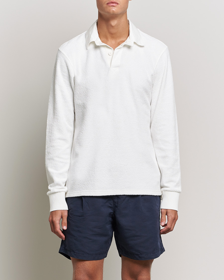 Men | Sweaters & Knitwear | Orlebar Brown | Tasman Garment Dyed Cotton Toweling Polo Cloud