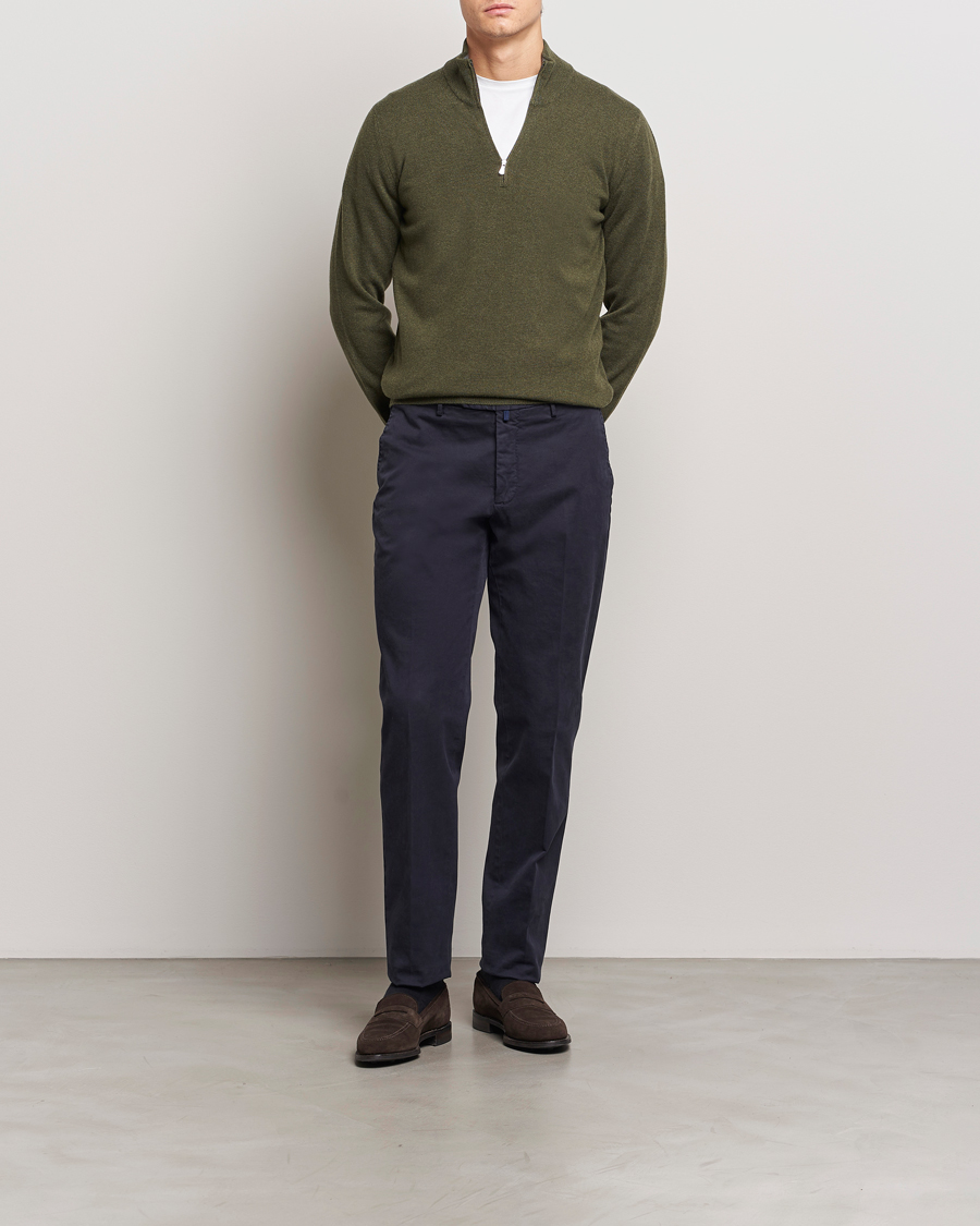 Men | Sweaters & Knitwear | Gran Sasso | Wool/Cashmere Half Zip Olive Melange