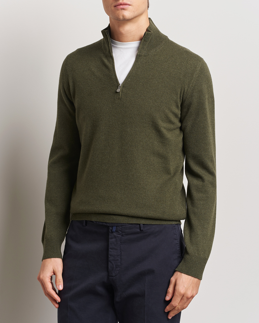 Men | Sweaters & Knitwear | Gran Sasso | Wool/Cashmere Half Zip Olive Melange