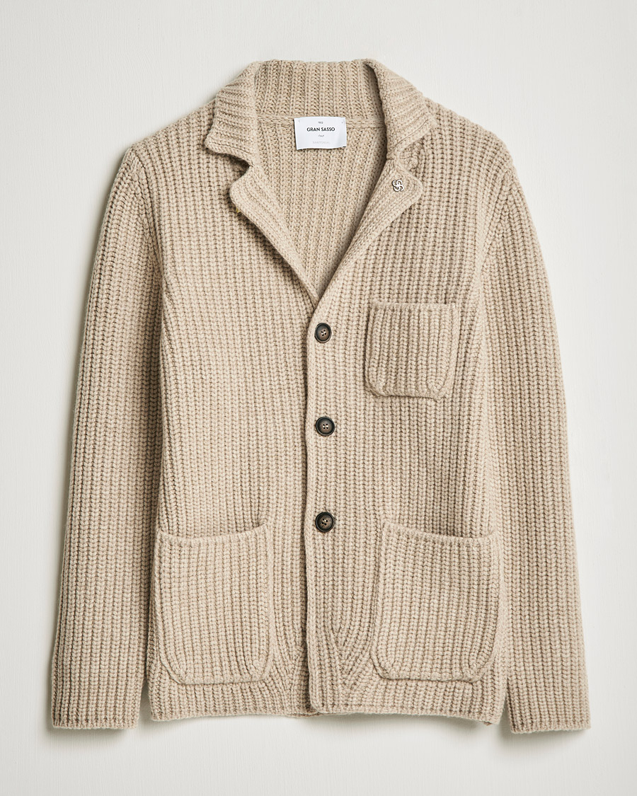 Men | Sweaters & Knitwear | Gran Sasso | Heavy Wool Knitted Blazer Cardigan Beige
