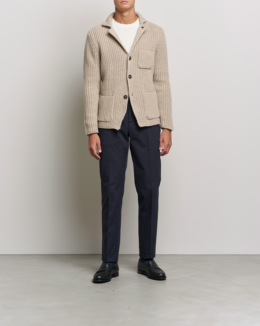 Men | Sweaters & Knitwear | Gran Sasso | Heavy Wool Knitted Blazer Cardigan Beige