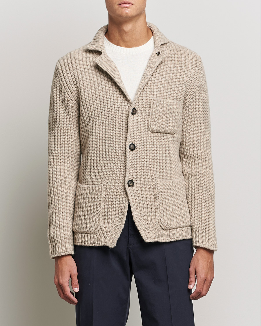 Men | Sweaters & Knitwear | Gran Sasso | Heavy Wool Knitted Blazer Cardigan Beige