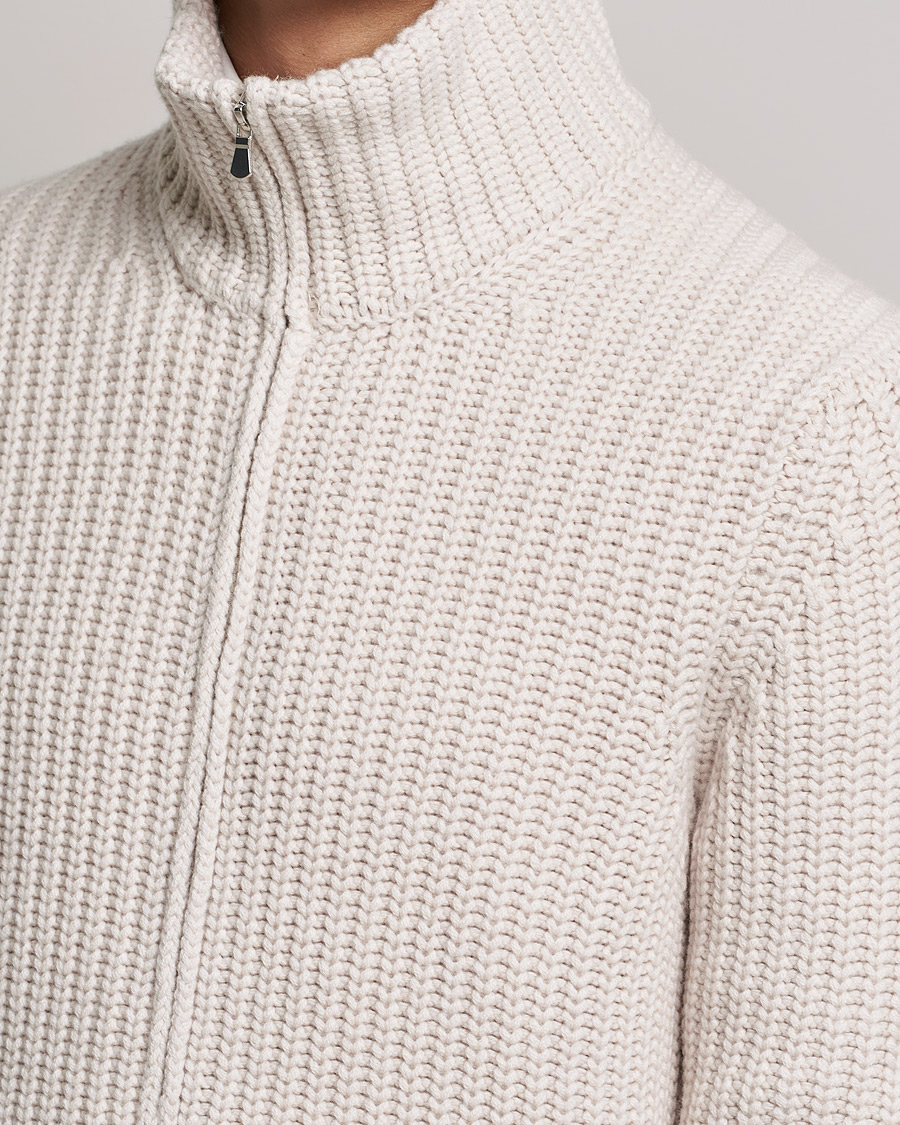 Men | Sweaters & Knitwear | Gran Sasso | Heavy Wool/Cashmere Full Zip Beige